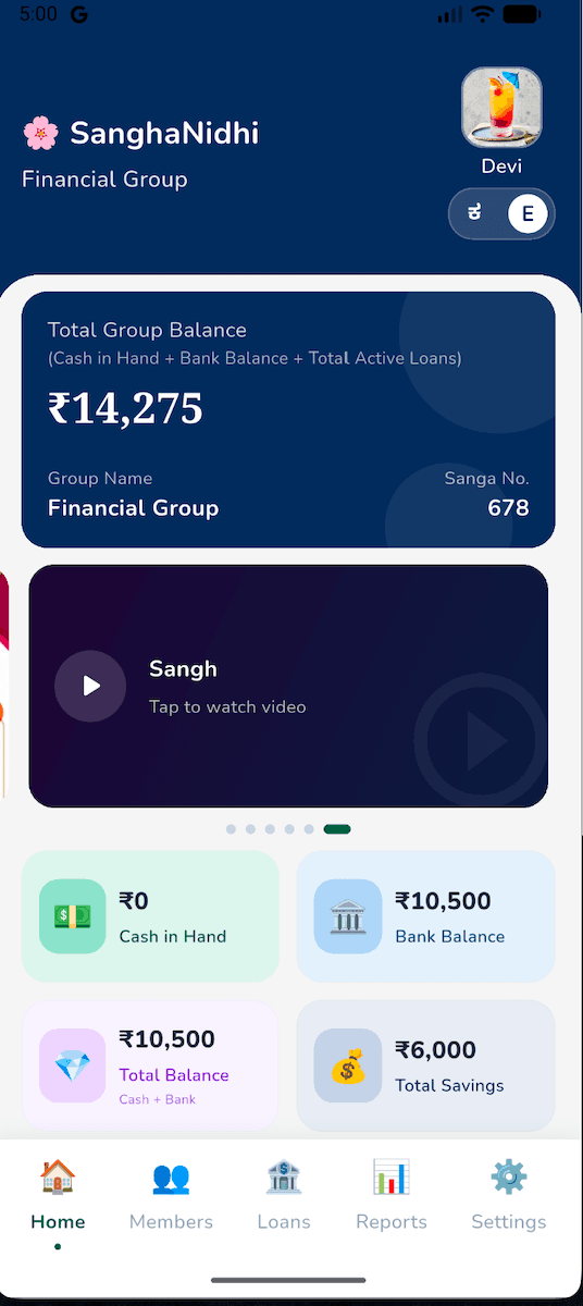 SanghaNidhi Leader Real-Time Overview